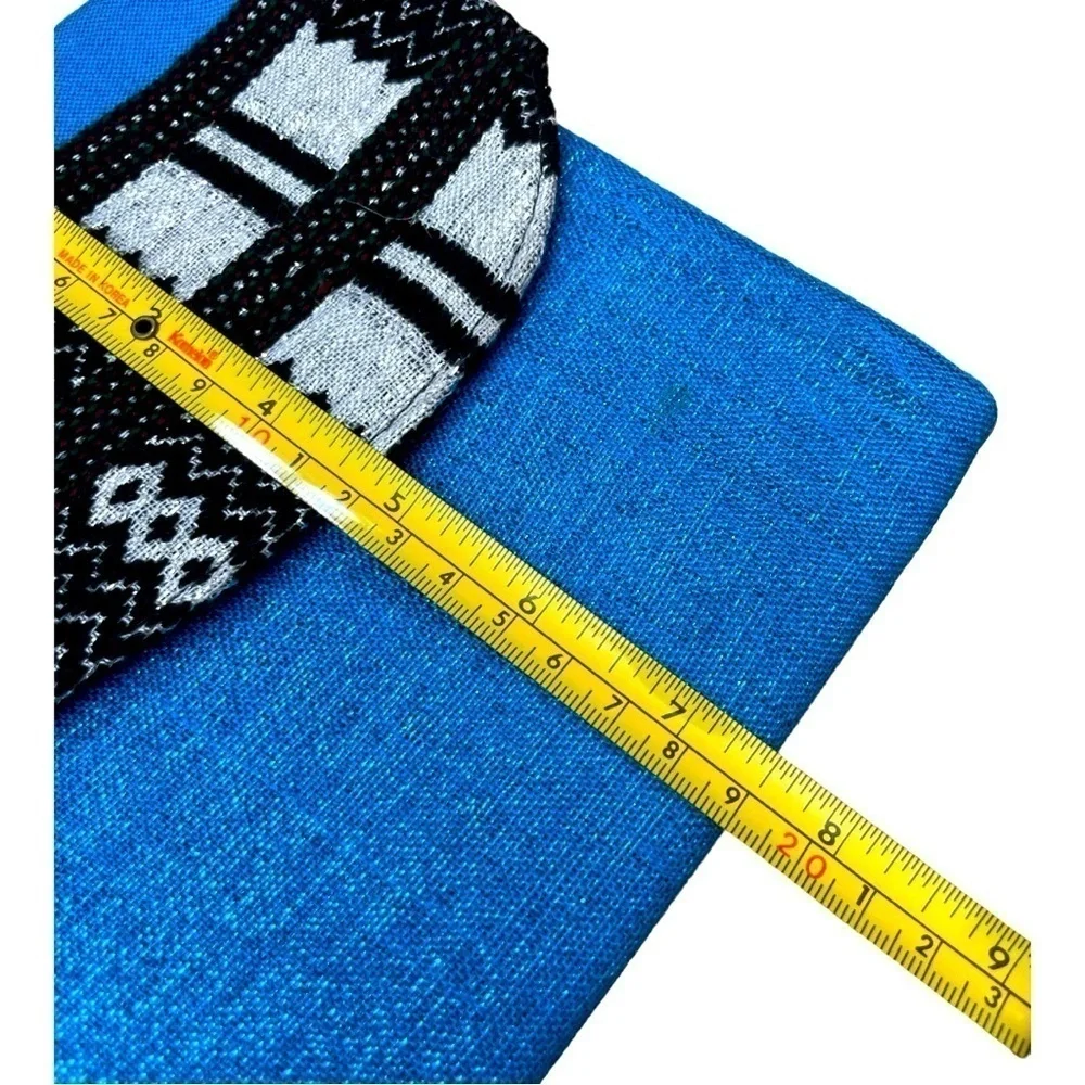Blue Envelope Clutch Purse Black & Silver Geometric Pattern Fabric Wristlet